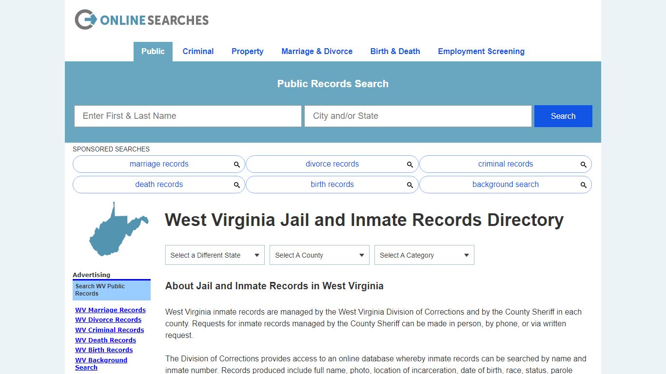 West Virginia Jail and Inmate Records Search Directory - OnlineSearches.com